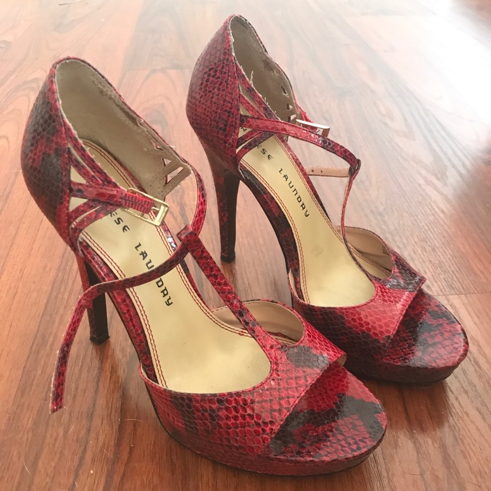 Chinese laundry red snake skin heels